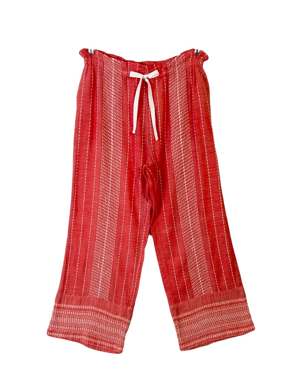 LEMLEM BY LIYA KEBEDE Pants L Red White-Stitching Stretchy Gauze Wide-Leg Ankle